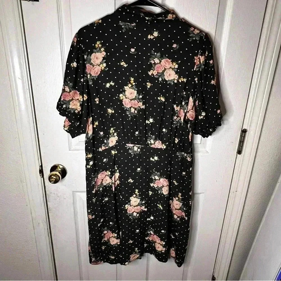 NWT American Eagle Polka Dot Floral Puff Sleeve Button Front Shirt Dress Size XL - Picture 3 of 6